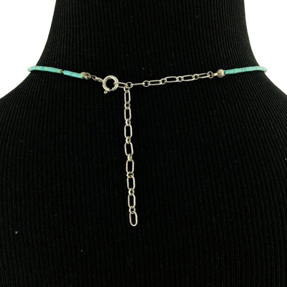 SOUTHWEST turquoise heishi bead necklace w/ sterling silver heart cross pendant - Picture 7 of 7